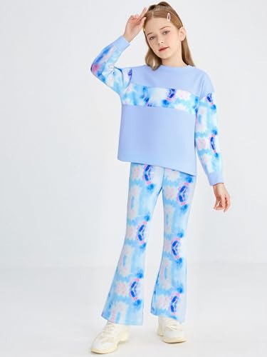 Image of OLMRJKD Girls 2 Piece Outfits Long Sleeve Letter Printed Sweatshirt & Flared Pants Fall Clothing Set Size 7-14 Years