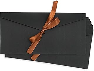 SZXMDKH 10 Pack Black Kraft Paper Envelopes Retro with Ribbons Gift Card Wedding Invitation Greeting for Handmade Invitations Letters Birthday or Festival Cards