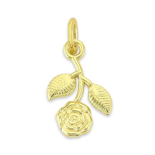 Golden Fire IOF038 Solid Gold Hanging Rose Microcharm In 10K Or 14K, Dainty Cute Flower Charm Symbol With Clasp  cover
