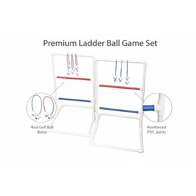Premium Da Ladder Ball Set, Outdoor Lawn Toss with Real Golf Ball Bolas, PVC Frame, Carrying Bag, Red White and Blue, Made in USA