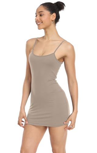 Image of Qaffier Full Slips Dress for Women Adjustable Spaghetti Strap V Neck Under Dress Camisole Mini Slip Dress