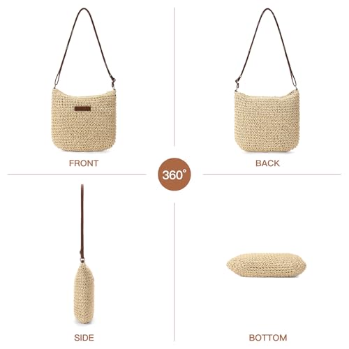 Image of RNIEGA Straw Beach Bag for Women Small Woven Crossbody Bag Summer Mesh Hollow Beachy Purse Shoulder Bag for Vacation