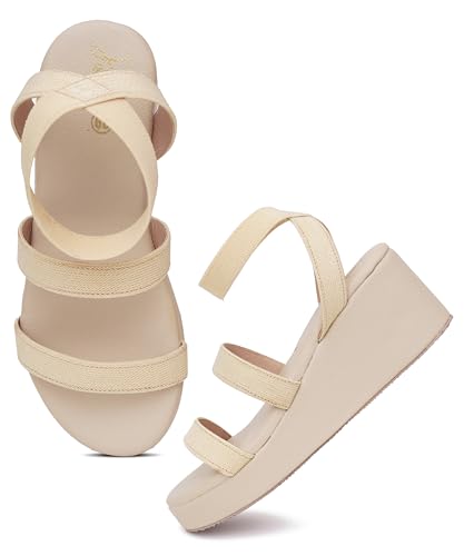 Image of JM LOOKS Comfortable Elastic Multi-Strap Wedge Sandals With Lightweight Platform Base For All Day Summer Support