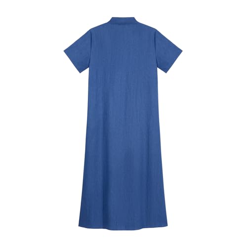 Womens Vintage Denim Button Down Short Sleeve Lapel Maxi Dress 2024 Spring Summer Loose Tiered Flowy Long Shirt Dress4