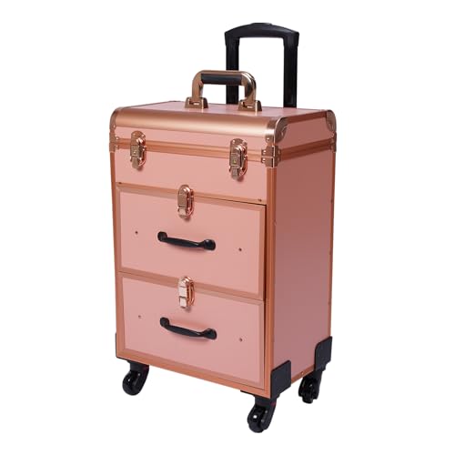Image of Professional Rolling Makeup Train Case, Cosmetic Trolley with 360Swivel Wheels Keys, Large Storage Traveling Cart Trunk for Nail Technicians Hairstylist Mobile Stylists (Rose Gold)