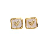 Corazón cuadrado Stud pendientes para las mujeres, tono dorado con textura ondulado marco Stud pendientes diario elegante regalo de joyería