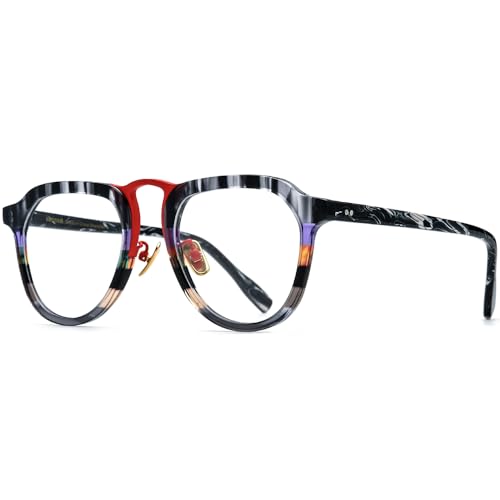 Image of HEPIDEM Multicolor Acetate Glasses Frame Women,Round Vintage Retro Optical Eyeglasses 9339