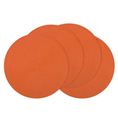 Image of SHACOS Round Placemats Set of 4 for Dining Table Autumn Fall Round Braided Place Mats Washable Non Slip Kitchen Table Mats Decor, Bright Orange