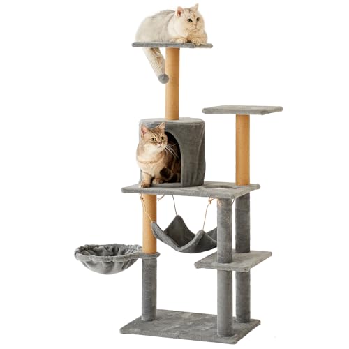 Torre para gatos multi-niveles 52 pulg con hamaca y rascador miniatura 1