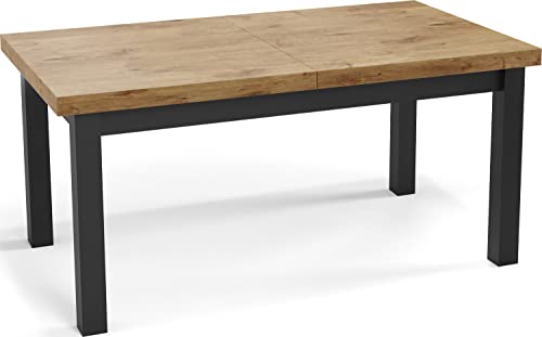 WFL GROUP Moderner Rechteckiger Ausziehbarer Esstisch - Platzsparend - Schwarze Holzbeine - 120 bis 160 cm - Hergestellt in EU - 120 x 80 cm - Lancelot Eiche