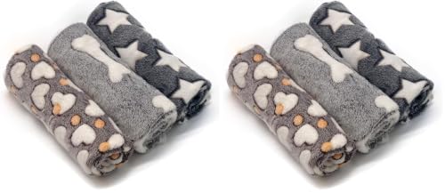 Image of 2 Pack 3 Puppy Blankets Super Soft Warm Sleep Mat Grey Cute Print Fluffy Fleece Pet Flannel Throw Dog Blankets for Small Dogs Cats,Star&Bone&Love- Small (23 inchx15 inch)
