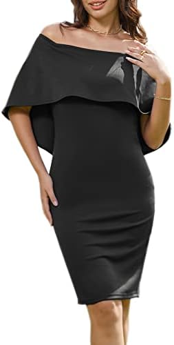 GRACE KARIN Women's Off Shoulder Ruffle Party Bodycon Dress L Black