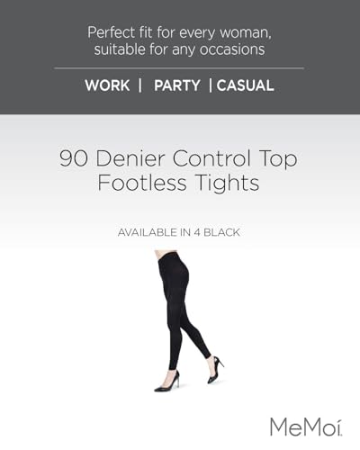 MeMoi Control Top Footless Tights for Women, Comfortable Control Top Tights, 90 Denier - Sizes Small to Q22