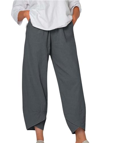 Boho Capri Pants for Women Summer High Elastic Waist Wide Leg Trousers Beach Vacation Fashion Pant with Pockets