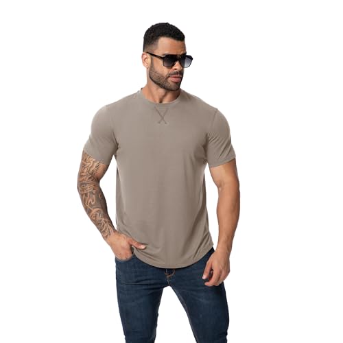 Mens 3 Pack Plain Cotton Shirts Short Sleeve Casual Crew Neck T-Shirts Hipster Hip Hop Longline Tees Drop Cut Curved Hem3