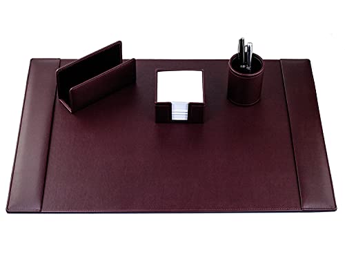 DELMON VARONE - Schreibtischset 4-teilig im veganen Kunstleder Wein-Rot - Büroset mit Schreibunterlage, Briefständer, Zettelkasten & Stifteköcher - Büroartikel-Set für Schreibtisch edel & modern