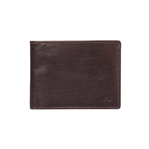 CAMELLO Bi-Fold Wallet – Classic Crunch Leather for Men/Two Slip Pockets/Six Card Slots and Two Bill Compartments (Brown)