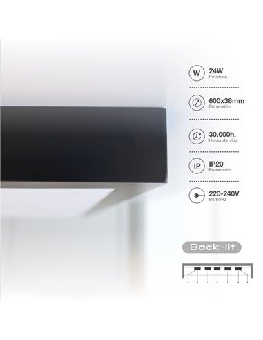 Pannello da superficie LED rettangolare Kisongo 60x30cm 24W 4200K Nero