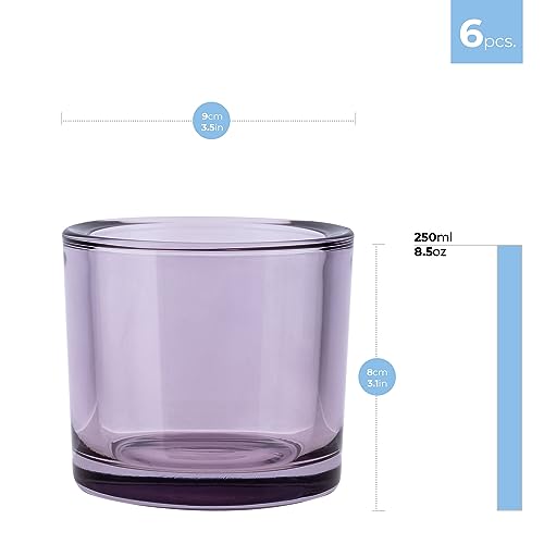 Trend For Home 6 Glass Tealight Holders H: 8 cm diameter 9 cm Candle Jars for Candle Making Round Purple Candle Holder Tealight Candle Holders for Living Room Tea Light Holder 250 ml - Image 2