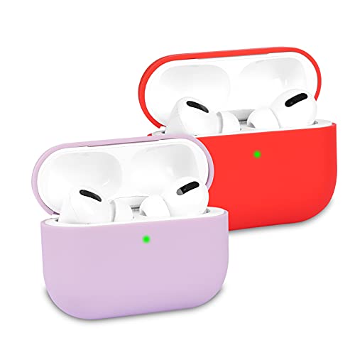 KOKOKA Custodia in Silicone Compatibile con AirPods Pro, Case Cover Protettiva Ultra Sottile in Premium Silicone per Airpods Pro, LED Frontale Visibile, Lavanda/Rosso