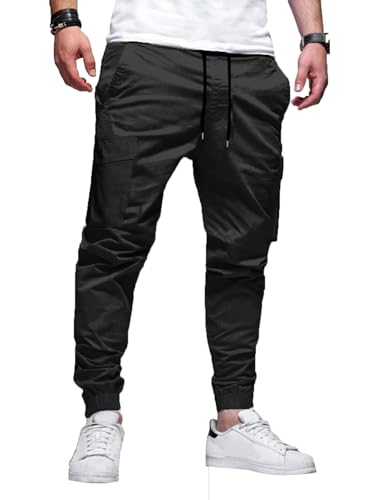 Elegancity Cargohose Herren Lang Casual Schwarz Jogginghose Stretch Arbeitshosen Regular Fit Cargo Hosen Elastische Herren Freizeithose mit Taschen,Schwarz XXL