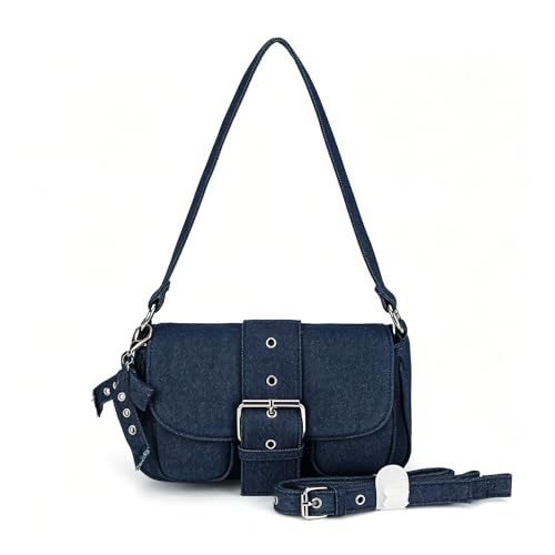 Image of Denim Crossbody Bags for Women,Blue Jean Hobo Shoulder Bag,Denim Messenger Bag