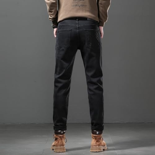 Jeans Pants Trousers Denim Spring and Autumn Elastic Simple Handsome Slim Fit Classic Little Black Men's3