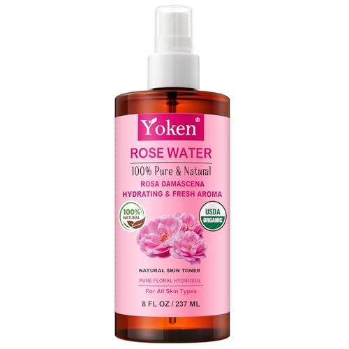 Yoken Organic Rose Water Spray 8oz USDA Organic Face Mist Alcohol Free