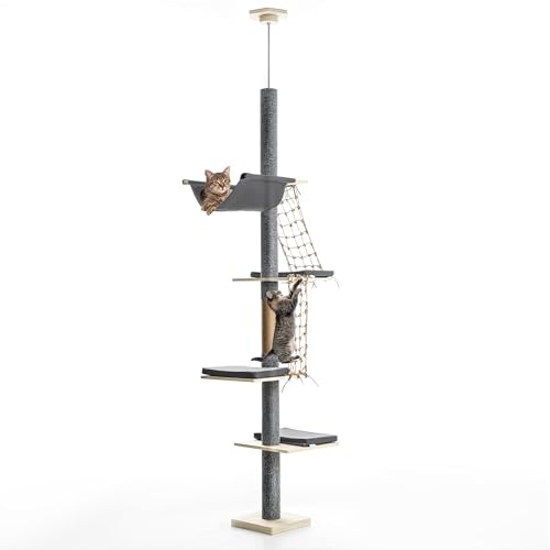 Kratzbaum Deckenhoch mit Hängematte & Kletternetz| Höhenverstellbar 236–270 cm | Kratzbaum Deckenspanner mit 5 Plattformen | Schmal & platzsparender Indoor-Kletterturm aus Holz für Katzen Kratzbaum Deckenhoch mit Hängematte & Kletternetz| Höhenverstellbar 236–270 cm | Kratzbaum Deckenspanner mit 5 Plattformen | Schmal & platzsparender Indoor-Kletterturm aus Holz für Katzen