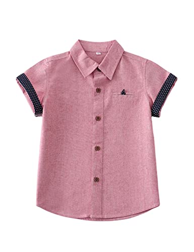 Boys' Button Down Short Sleeve Shirts Toddler Solid Oxford Shirt with Pocket School Uniform Dress Shirt