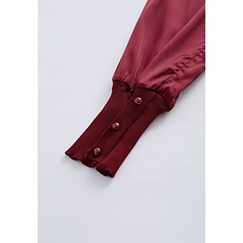 Image of CHICWISH Women's Mock Neck Satin Spliced Bubble Sleeves Knit Top