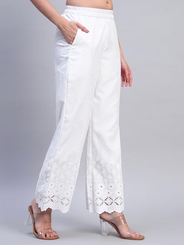 Image of SHOPPING QUEEN Women's Cotton Embroidered Chikankari Palazzo