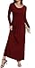 HAOMEILI Women's Long Sleeve Loose Plain Long Maxi Casual Dresses with Pockets S Wine Red