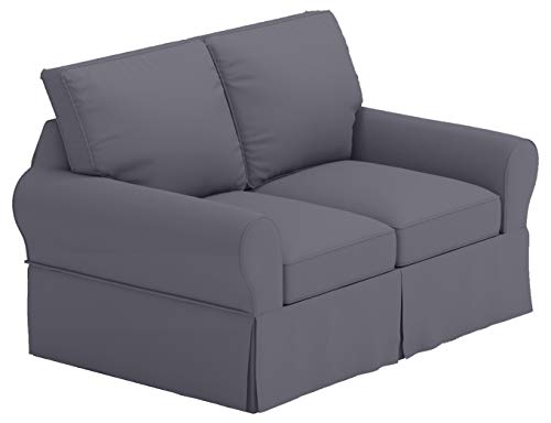 HomeTown Market Sofa Covers Custom Made for Pottery Barn PB Basic Loveseat Slipcover (PB Basic Loveseat, Polyest Flax Dark Gray)