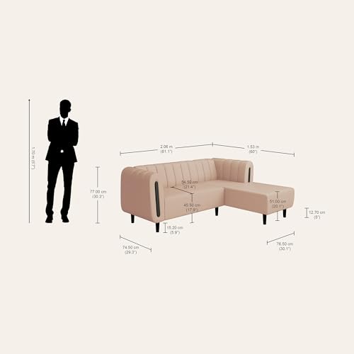 Image of Interio by Godrej Paramount L-Shape 3 Seater Left Hand Side Fabric Sofa, 1-Year Warranty, Solid Wood, Beige