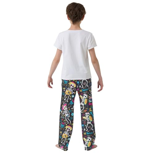 ZZXXB Skeleton Day of The Dead Boys Long Pants Soft Trousers Elastic Waist Kids Lounge Bottoms with Pockets S-XL3