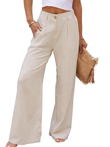 heipeiwa Women's Cotton Linen Summer Casual High Waist Wide Leg Dressy Flowy Pants