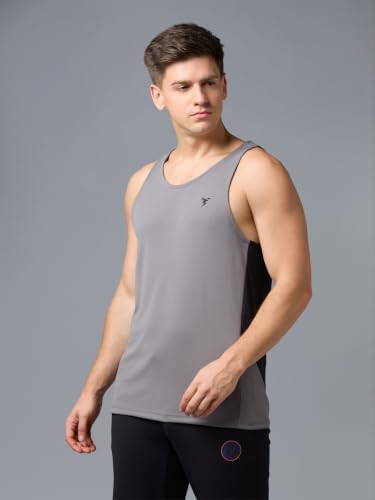 Image of TECHNOSPORT Men's Solid Slim Fit Scoop Neck Sports Innerwear Vest with TECHNOCOOL+ Quick Dry Anti Odour Anti Microbial 2 Way Stretch Soft & Smooth Activewear