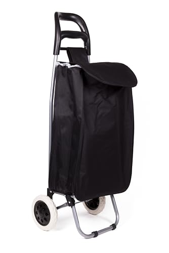 Benson Products Einkaufstrolley in Schwarz, belastbar bis 25 kg, 40 Liter Kapazität, mit 2 Rollen und Sicherheitsfach, ideal für den Transport von Lebensmitteln und mehr – Maße 92 x 32 x 21 cm