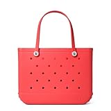 BOGG BAG - Original, Large Tote - Coral Me Mine, White Buttons - 19in L x 9in W x 14in H - Beach, Pool, Boat, Sports - All Purpose EVA - Lightweight, Washable, Durable