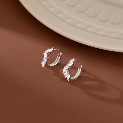 SLUYNZ 925 Sterling Silver Marquise CZ Earrings Hoop for Women Teens Teardrop CZ Huggie Earrings Leaf3