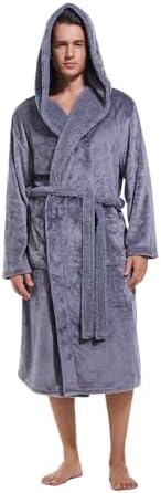 Mens Hooded Robe,Plush Robes for Men,Soft Warm Fleece Bathrobe Shower Spa Long Robe With Pockets