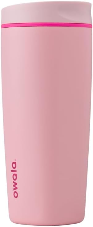 Image of Owala SmoothSip Slider Insulated Stainless Steel Coffee Tumbler, Reusable Iced Cup, Hot Coffee Travel Mug, BPA Free 20 oz, Pink (Pucker Up) (Pack of 8)