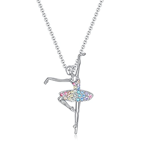 luomart Girls Necklace Ballerina Ballet Recital Gifts for Women,Rainbow Dancer Dance Pendant Jewelry for Sister Mom Friends
