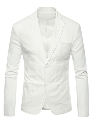 Lars Amadeus Chaqueta de Lino para Hombre Sólido Slim Fit Chaqueta Deportiva Ligera de un Solo Pecho Blazer Blanco M Cover