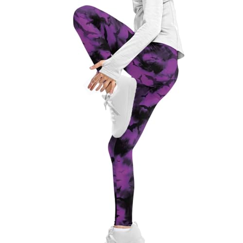 JooMeryer Girls Unique 3D Halloween Pumpkin Bat Printed Long Pants Casual Running Workout Leggings4