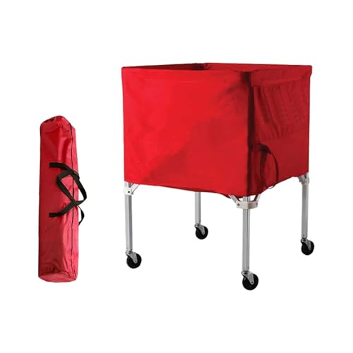 MDYTPT Carrello per palloni sportivi con borsa per il trasporto, attrezzatura sportiva da garage, pieghevole, per palloni da calcio e basket (rosso)