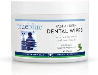 TrueBlue Parsley & Peppermint Fast and Fresh Dog Dental Swipes – Pre-Moistened Teeth Cleaning Pads – Non-Toxic, All-Natural Tooth Cleansing– 50 Count