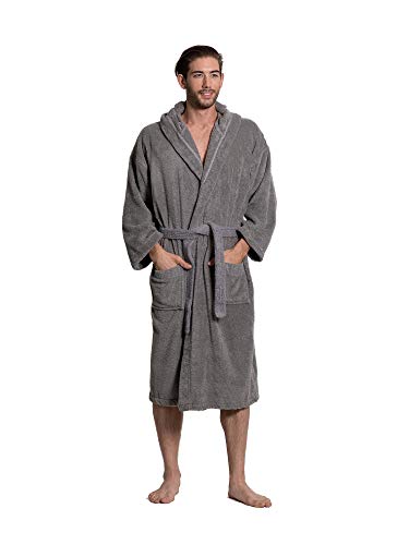 Turkuoise Men's Turkish Terry Cloth Robe, Thick Hooded Bathrobe