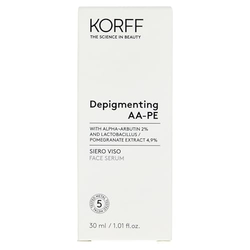 Korff Depigmenting AA-PE Serum do twarzy, leczenie korekcji hiperpigmentazyny, zmniejsza plamy, jasna skóra, wzór przeciwzmarszczkowy i anti-age, zrównoważone opakowanie, rozmiar 30ml
